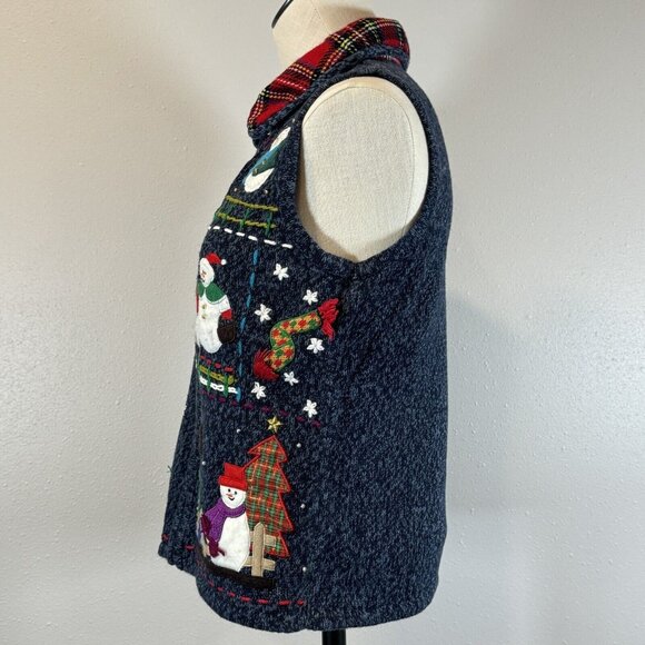Designers Originals Womens Blue Embroidered Christmas Snowman Sweater Vest Small - Picture 2 of 16